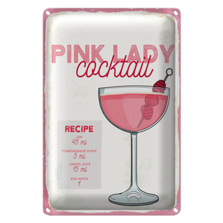 Blechschild Rezept Pink Lady Cocktail Recipe 20x30cm