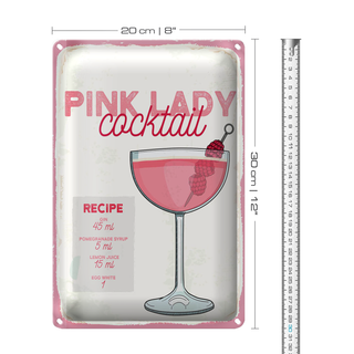 Blechschild Rezept Pink Lady Cocktail Recipe 20x30cm