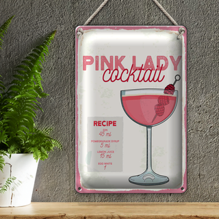 Blechschild Rezept Pink Lady Cocktail Recipe 20x30cm