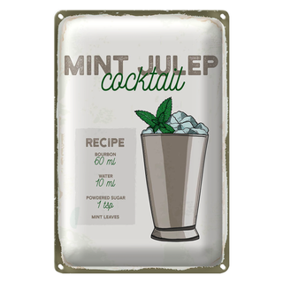 Blechschild Rezept Mint Julep Cocktail Recipe 20x30cm