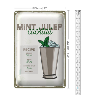 Blechschild Rezept Mint Julep Cocktail Recipe 20x30cm
