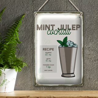 Blechschild Rezept Mint Julep Cocktail Recipe 20x30cm