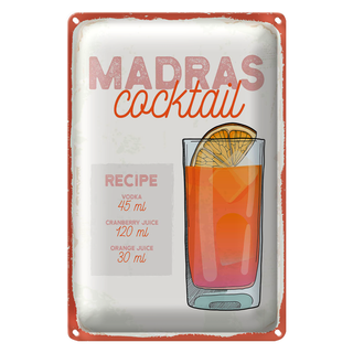 Blechschild Rezept Madras Cocktail Recipe Vodka 20x30cm