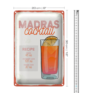 Blechschild Rezept Madras Cocktail Recipe Vodka 20x30cm