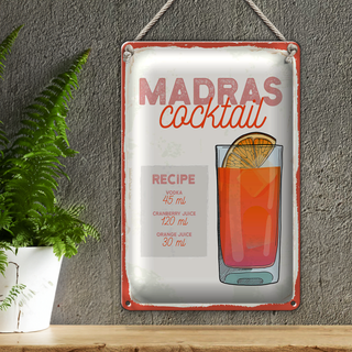 Blechschild Rezept Madras Cocktail Recipe Vodka 20x30cm