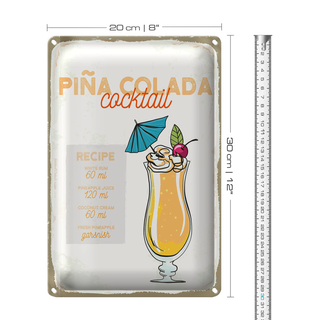 Blechschild Rezept Pina Colada Cocktail Recipe 20x30cm