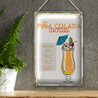 Blechschild Rezept Pina Colada Cocktail Recipe 20x30cm