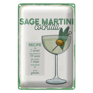Blechschild Rezept Sage Martini Cocktail Recipe 20x30cm