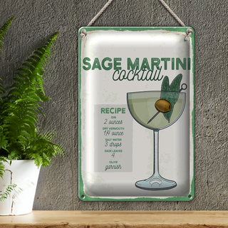 Blechschild Rezept Sage Martini Cocktail Recipe 20x30cm