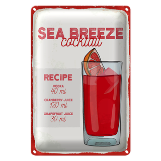 Blechschild Rezept Sea Breeze Cocktail Recipe 20x30cm