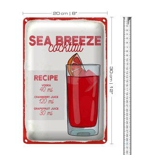 Blechschild Rezept Sea Breeze Cocktail Recipe 20x30cm
