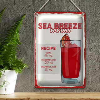 Blechschild Rezept Sea Breeze Cocktail Recipe 20x30cm