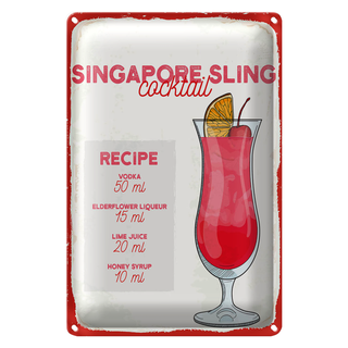 Blechschild Rezept Singapore Sling Cocktail Recipe 20x30cm