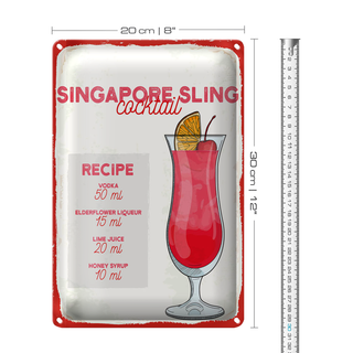 Blechschild Rezept Singapore Sling Cocktail Recipe 20x30cm