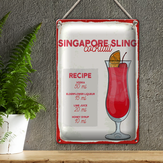 Blechschild Rezept Singapore Sling Cocktail Recipe 20x30cm