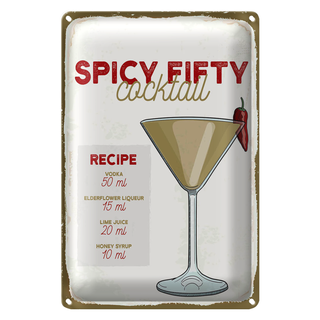 Blechschild Rezept Spicy Fifty Cocktail Recipe 20x30cm