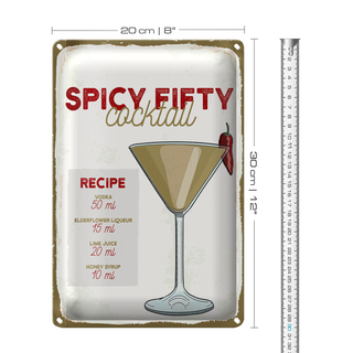 Blechschild Rezept Spicy Fifty Cocktail Recipe 20x30cm