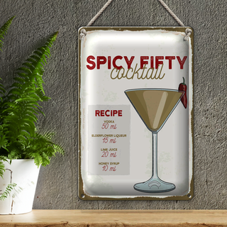 Blechschild Rezept Spicy Fifty Cocktail Recipe 20x30cm