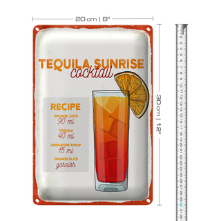 Blechschild Rezept Tequila Sunrise Cocktail Recipe 20x30cm