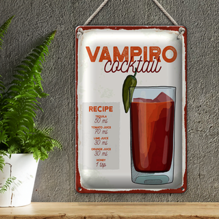 Blechschild Rezept Vampiro Cocktail Recipe Tequila 20x30cm