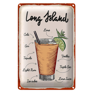 Blechschild Rezept Long Island Cocktail Recipe 20x30cm