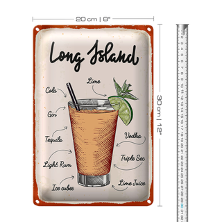 Blechschild Rezept Long Island Cocktail Recipe 20x30cm