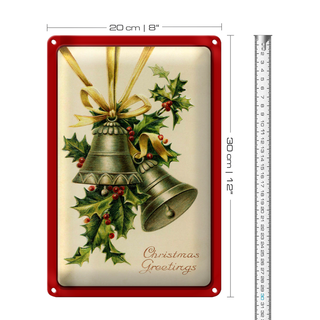 Blechschild Weihnachtszweig Glocke Christmas 20x30cm