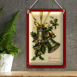 Blechschild Weihnachtszweig Glocke Christmas 20x30cm