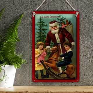 Blechschild Weihnachtsmann Tannenbaume 20x30cm