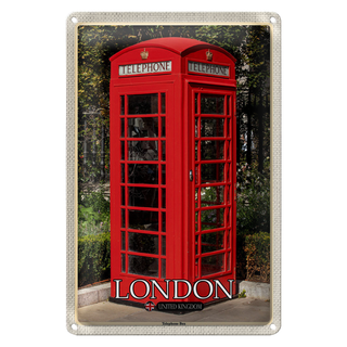 Blechschild Städte London United Kingdom Telephone Box 20x30cm