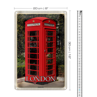 Blechschild Städte London United Kingdom Telephone Box 20x30cm