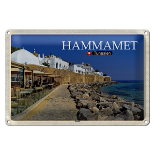 Blechschild Reise Hammamet Tunesien Meer Strand 30x20cm