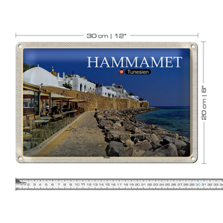 Blechschild Reise Hammamet Tunesien Meer Strand 30x20cm