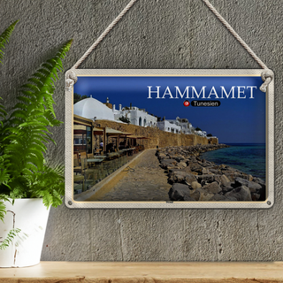 Blechschild Reise Hammamet Tunesien Meer Strand 30x20cm