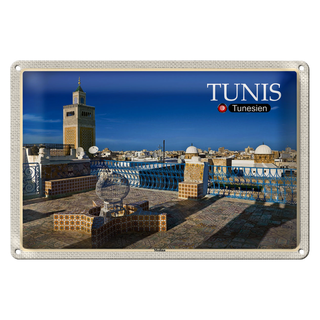 Blechschild Reise Tunis Tunesien Medina Moschee 30x20cm