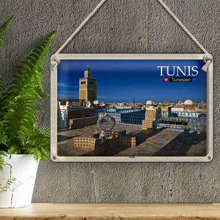Blechschild Reise Tunis Tunesien Medina Moschee 30x20cm