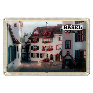 Blechschild Reise Basel Schweiz Altstadt 30x20cm