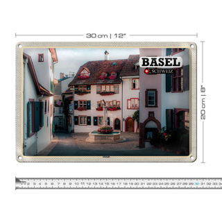 Blechschild Reise Basel Schweiz Altstadt 30x20cm