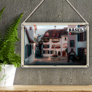 Blechschild Reise Basel Schweiz Altstadt 30x20cm