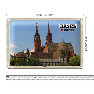 Blechschild Reise Basel Schweiz Münster Kirche 30x20cm