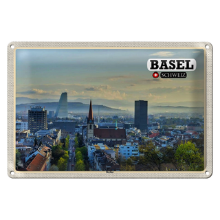 Blechschild Reise Basel Schweiz Skyline Architektur 30x20cm