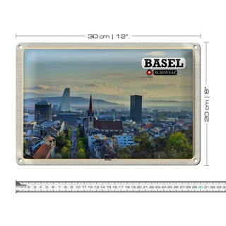Blechschild Reise Basel Schweiz Skyline Architektur 30x20cm