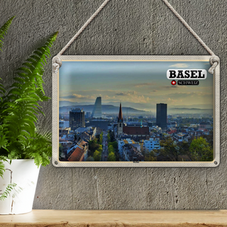 Blechschild Reise Basel Schweiz Skyline Architektur 30x20cm