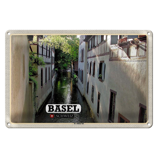 Blechschild Reise Basel Schweiz St. Alban-Tal Gebäude 30x20cm