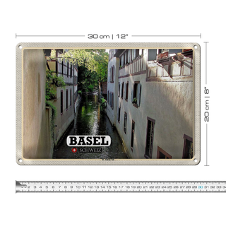 Blechschild Reise Basel Schweiz St. Alban-Tal Gebäude 30x20cm