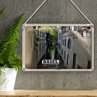 Blechschild Reise Basel Schweiz St. Alban-Tal Gebäude 30x20cm