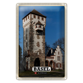 Blechschild Reise Basel Schweiz St. Alban-Tor 20x30cm