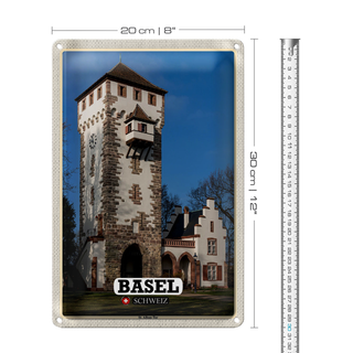 Blechschild Reise Basel Schweiz St. Alban-Tor 20x30cm