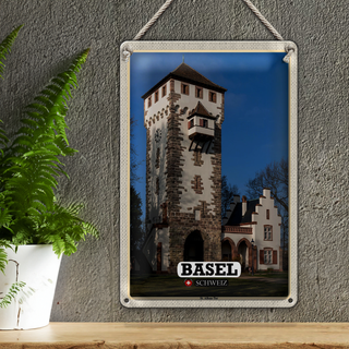 Blechschild Reise Basel Schweiz St. Alban-Tor 20x30cm