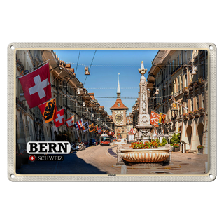 Blechschild Reise Bern Schweiz Altstadt Flaggen 30x20cm